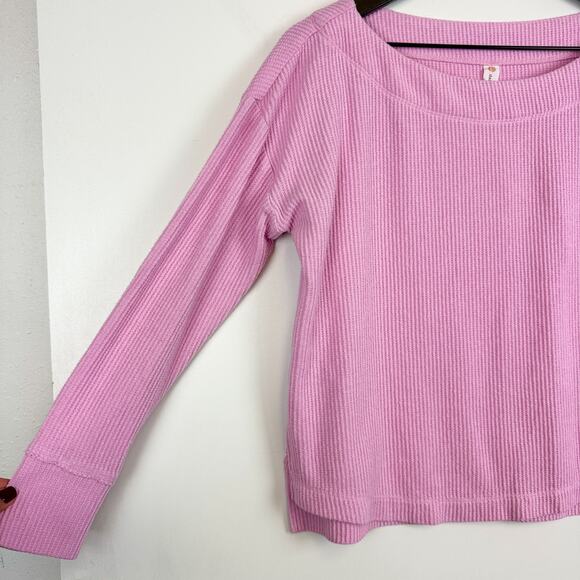 Anthropologie Daily Practice Boat Neck Waffle Knit Sweatshirt Pink - 2XS XXS - Picture 2 of 7